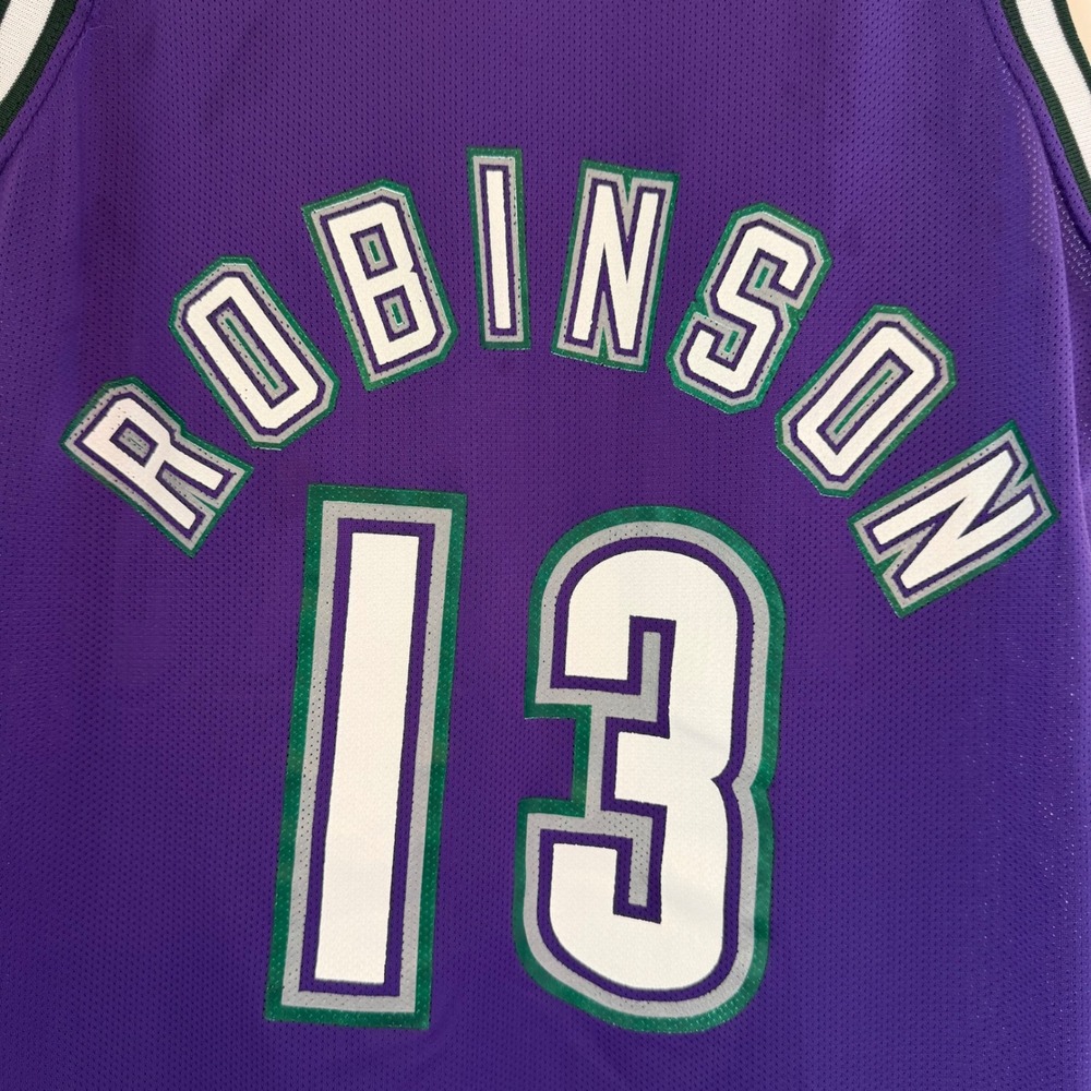 Champion Milwaukee Bucks Glenn Robinson 13 Jersey VTG 90s Purple NBA 40 Medium - Picture 8 of 10